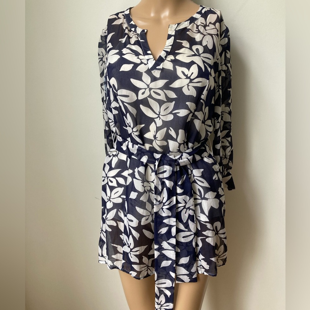 Floral Navy and White Blouse